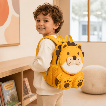 Kinder-Rucksack mit Cartoon-Tiermotiv – Leichter Schulrucksack mit mehreren Fächern