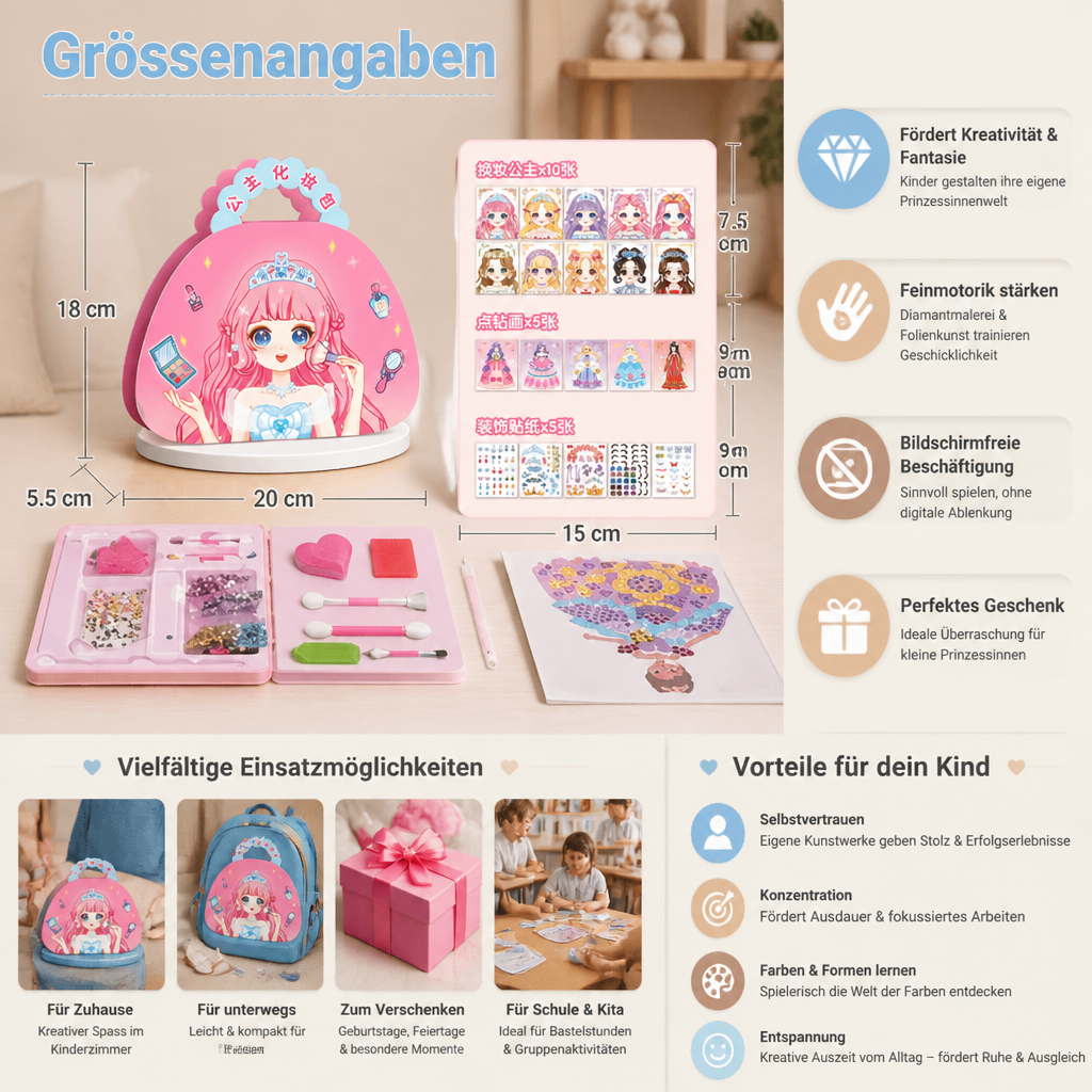 Prinzessinnen-Diamantmalerei & Folienkunst – Kreativset mit Malbuch