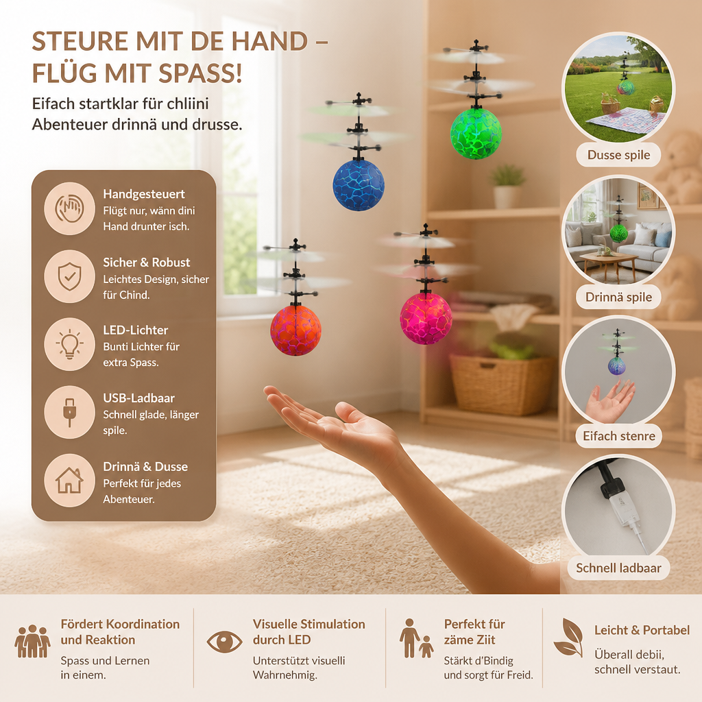 Handgesteuerter fliegender LED-Ball-Drohne für Kinder
