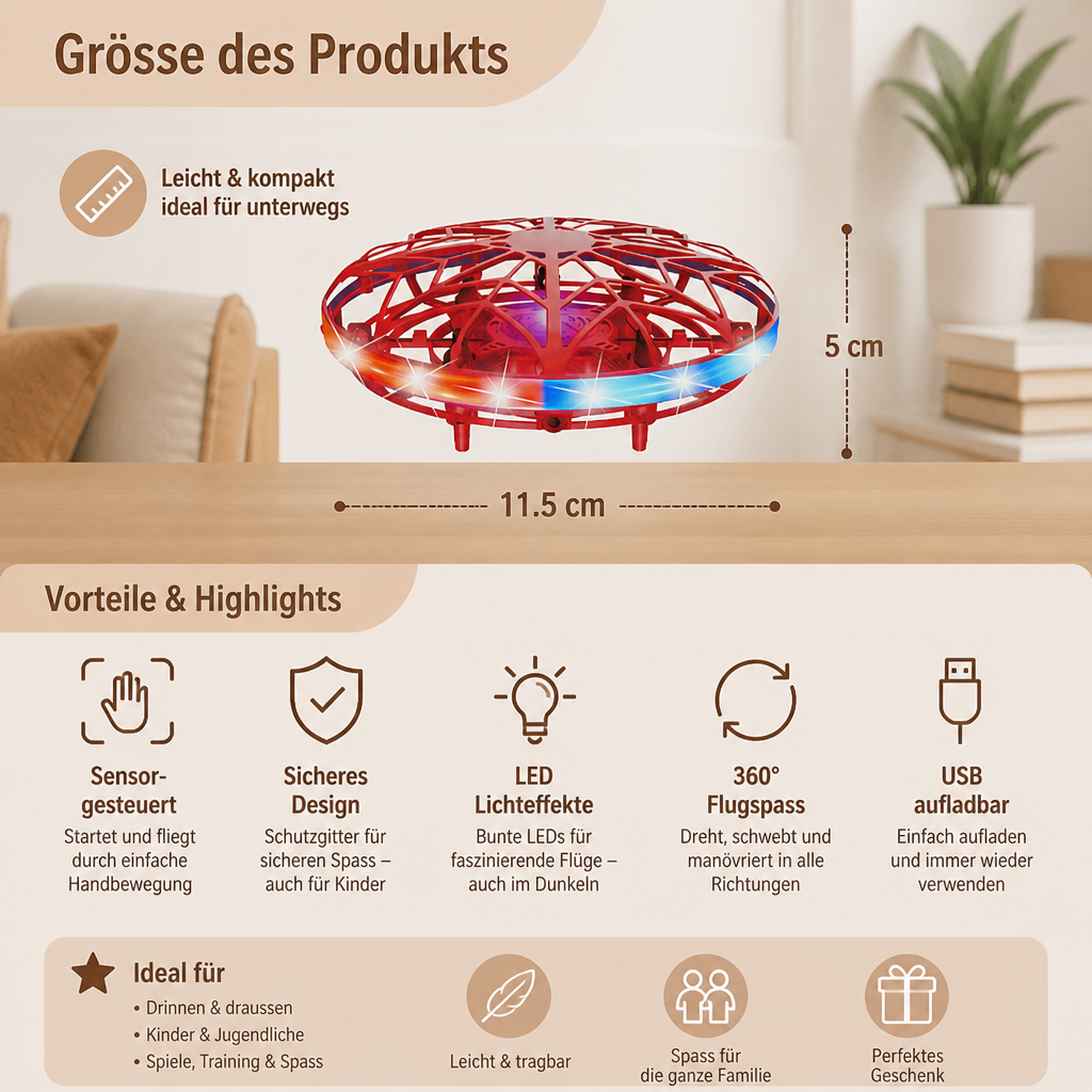 Bewegungsgesteuerte LED-UFO-Flugdrohne