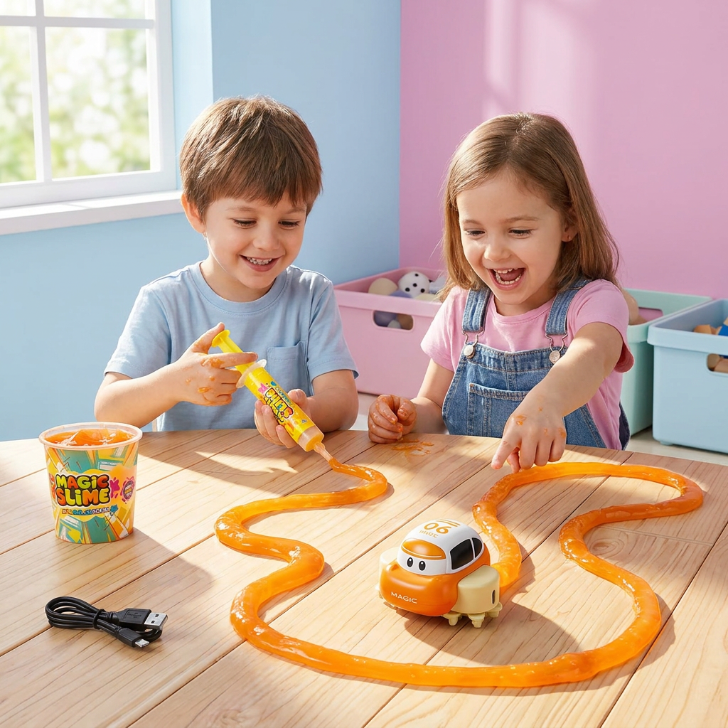 Magisches Slime-Rennbahn-Set – DIY-Abenteuer mit Elektroautos