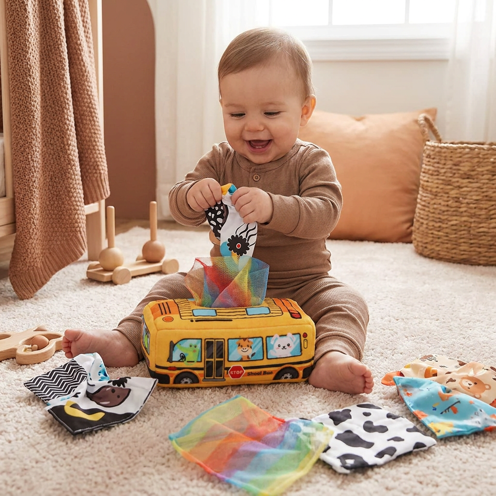 Montessori Zauber-Taschentuchbox – Sensorisches Lernspielzeug für Babys