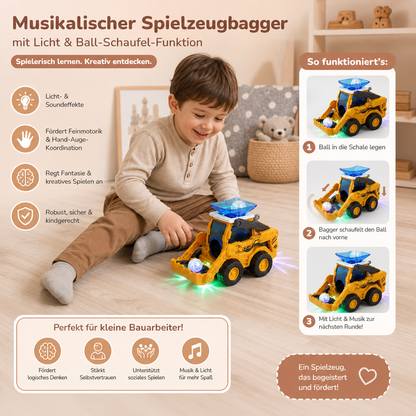 Musikalischer Spielzeugbagger mit Lichteffekten und kontinuierlicher Ball-Schaufelfunktion