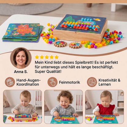 4-in-1 Montessori-Holz-Sensorik-Spielbrett für unterwegs mit Zahnrädern & bunten Steckstiften