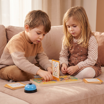 Montessori Holz-Geometrie-Duellspiel mit bunten Gummibändern