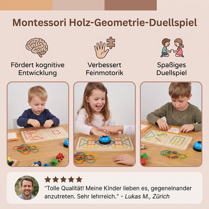 Montessori Holz-Geometrie-Duellspiel mit bunten Gummibändern