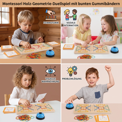 Montessori Holz-Geometrie-Duellspiel mit bunten Gummibändern