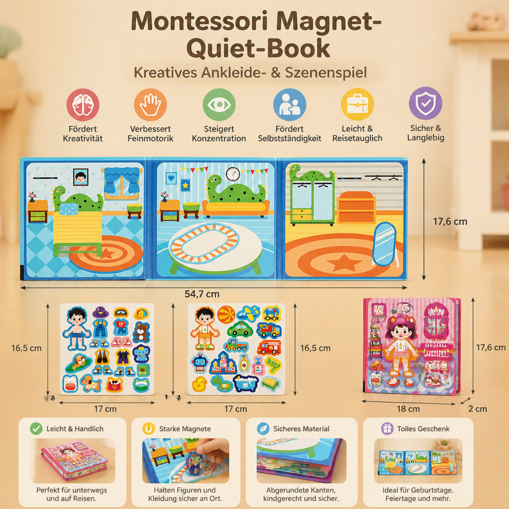 Montessori Magnet-Quiet-Book – Kreatives Ankleide- & Szenenspiel