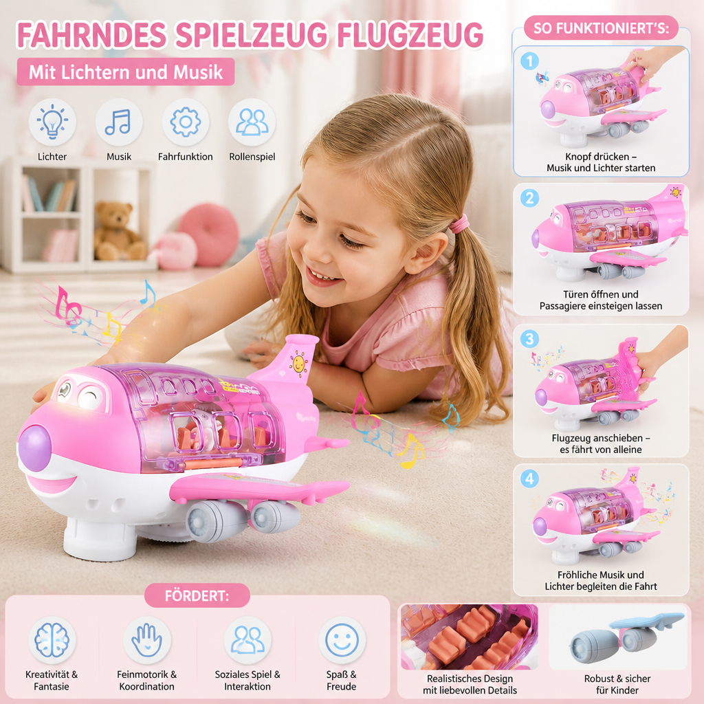 Fahrendes Spielzeug Flugzeug mit Lichtern und Musik