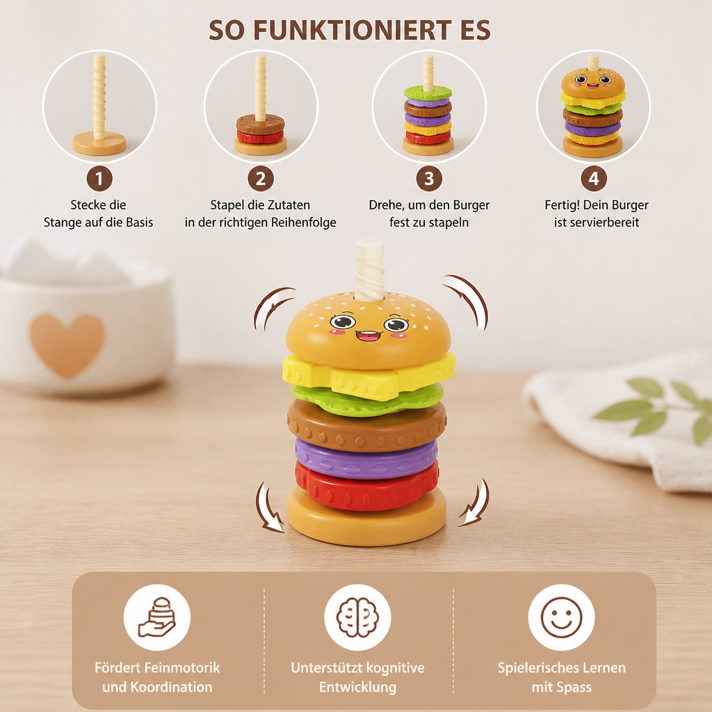 Interaktives rotierendes Burger-Stapelspiel