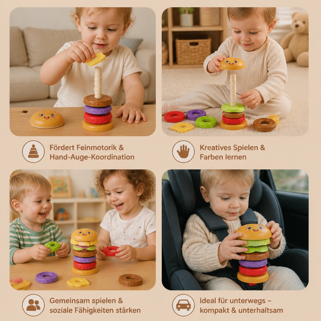 Interaktives rotierendes Burger-Stapelspiel