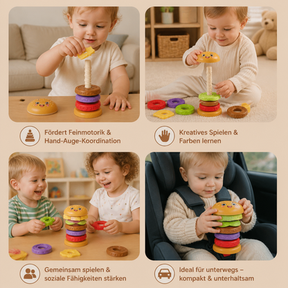 Interaktives rotierendes Burger-Stapelspiel