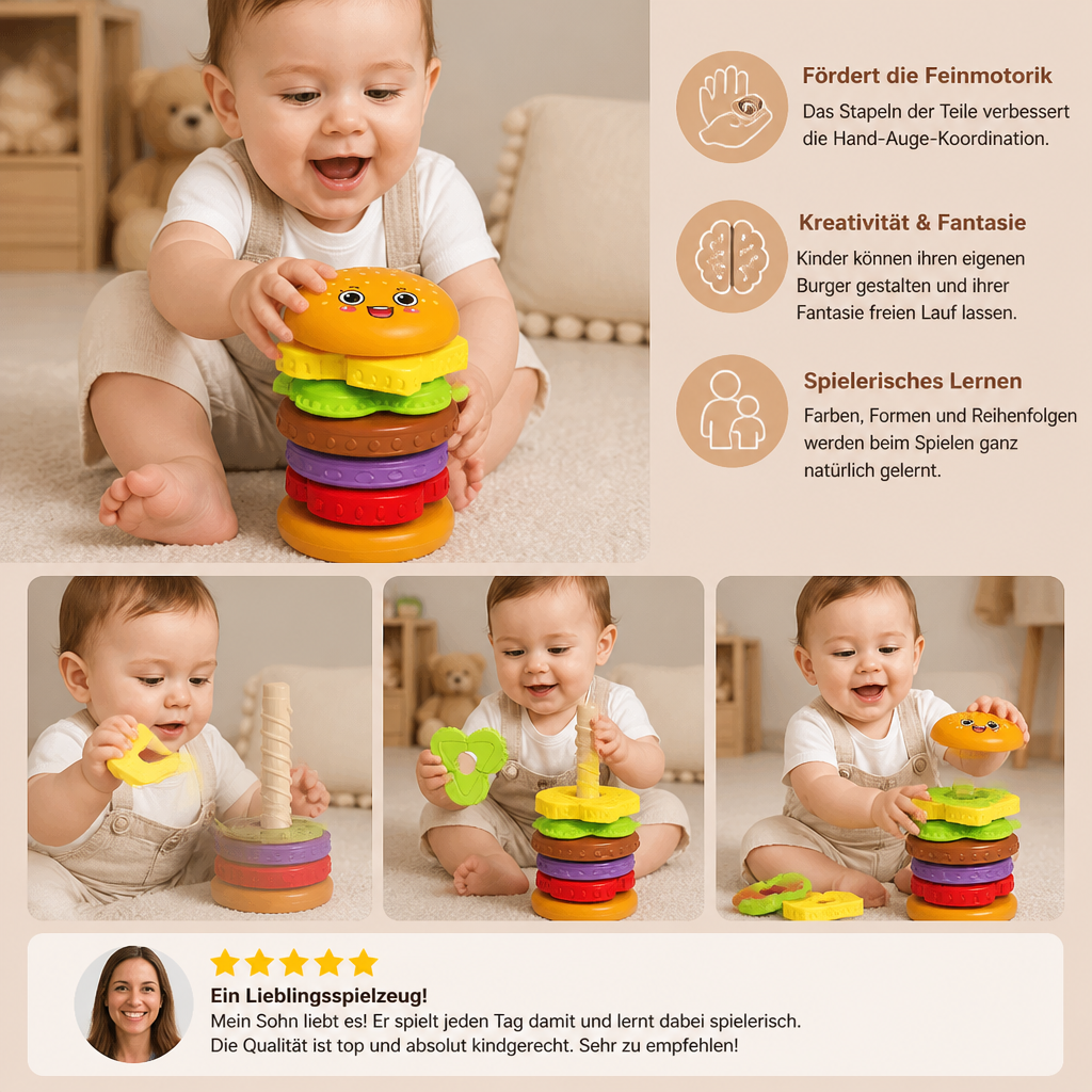 Interaktives rotierendes Burger-Stapelspiel