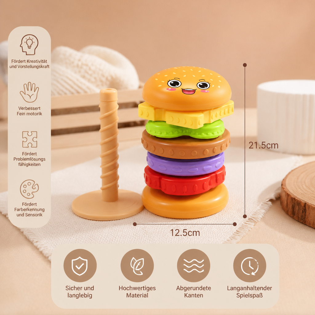 Interaktives rotierendes Burger-Stapelspiel