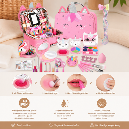 Umweltfreundliches & leicht abwaschbares Prinzessinnen-Make-up-Set für Kinder mit Kosmetiktasche