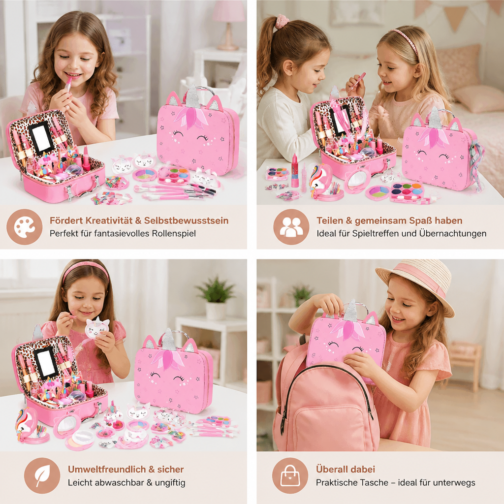 Umweltfreundliches & leicht abwaschbares Prinzessinnen-Make-up-Set für Kinder mit Kosmetiktasche