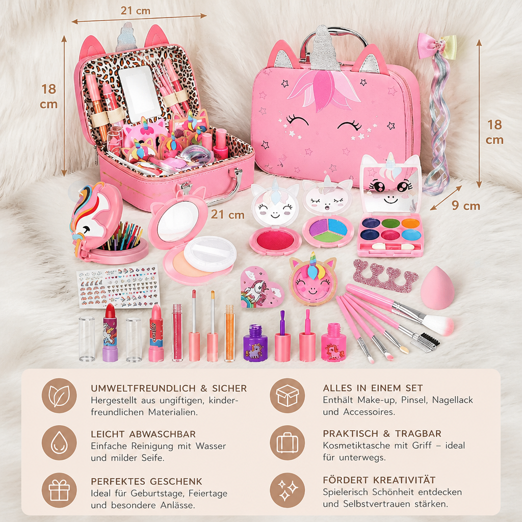 Umweltfreundliches & leicht abwaschbares Prinzessinnen-Make-up-Set für Kinder mit Kosmetiktasche