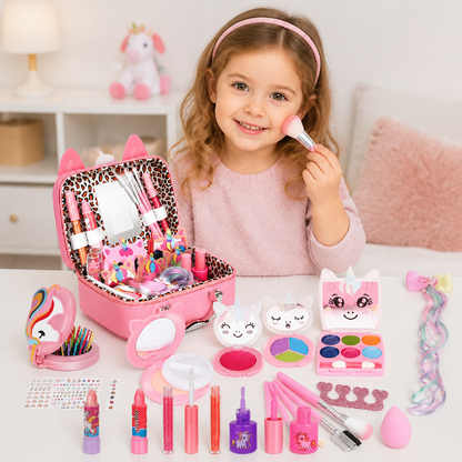 Umweltfreundliches & leicht abwaschbares Prinzessinnen-Make-up-Set für Kinder mit Kosmetiktasche