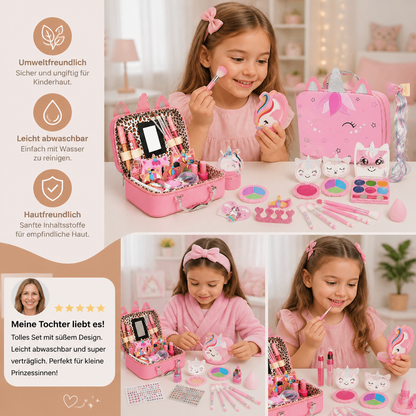 Umweltfreundliches & leicht abwaschbares Prinzessinnen-Make-up-Set für Kinder mit Kosmetiktasche