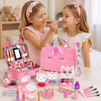 Umweltfreundliches & leicht abwaschbares Prinzessinnen-Make-up-Set für Kinder mit Kosmetiktasche