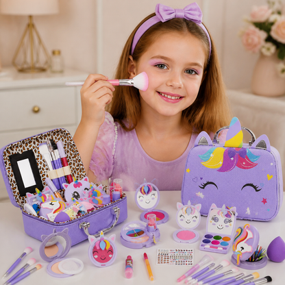 Umweltfreundliches & leicht abwaschbares Prinzessinnen-Make-up-Set für Kinder mit Kosmetiktasche
