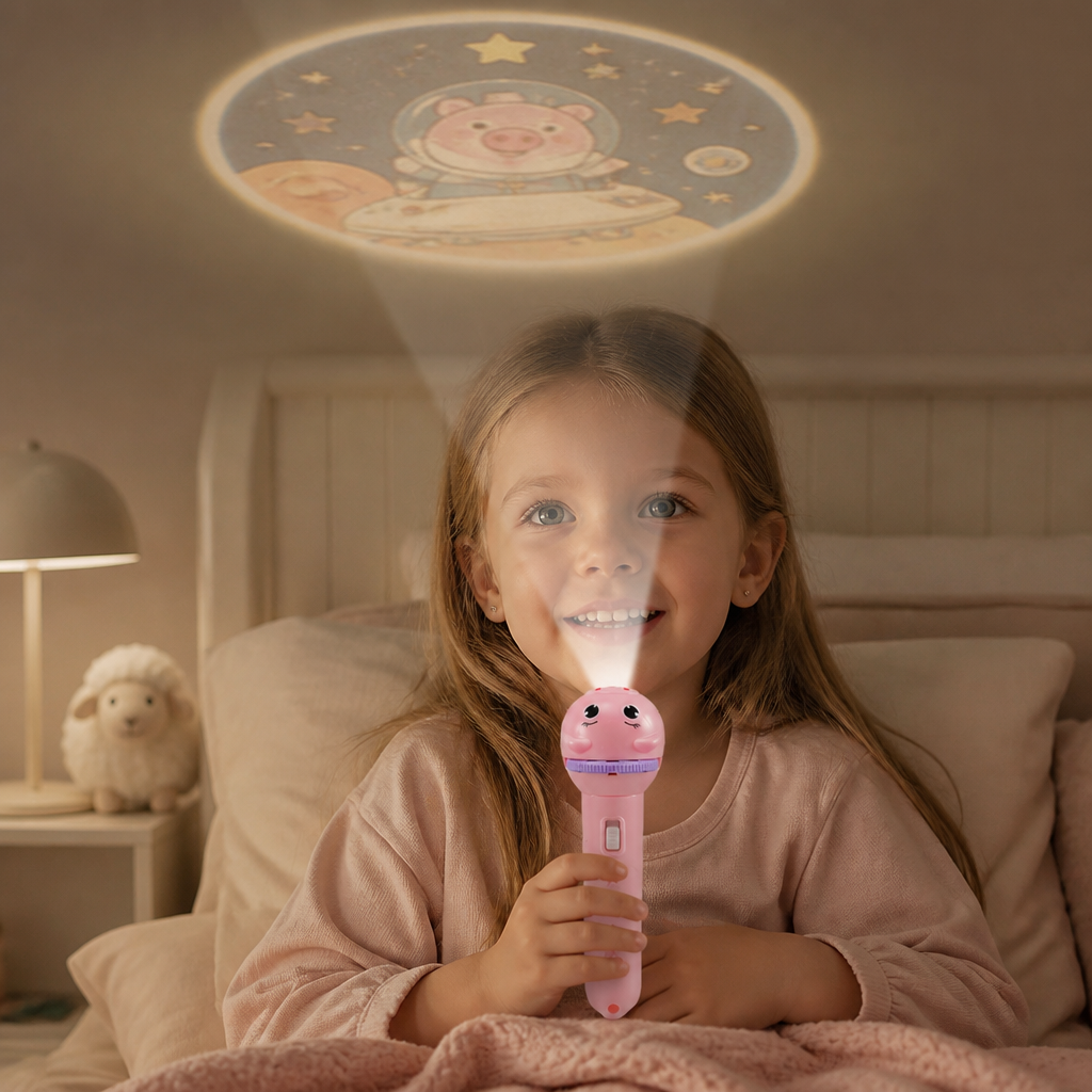 Chindertaschälampe mit Gute-Nacht-Gschichte-Projektion