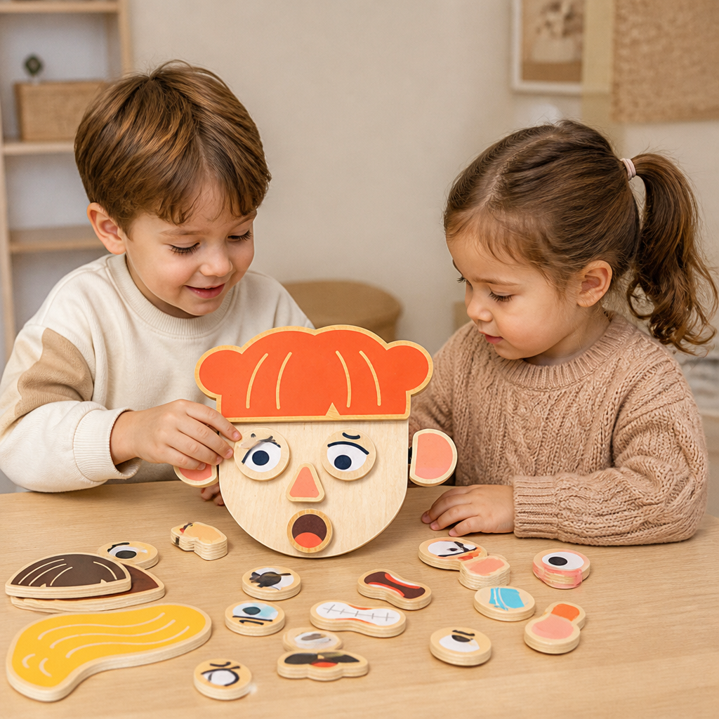 Holz-Lernspielzeug für Gesichtsausdrücke & Emotionen für Kinder