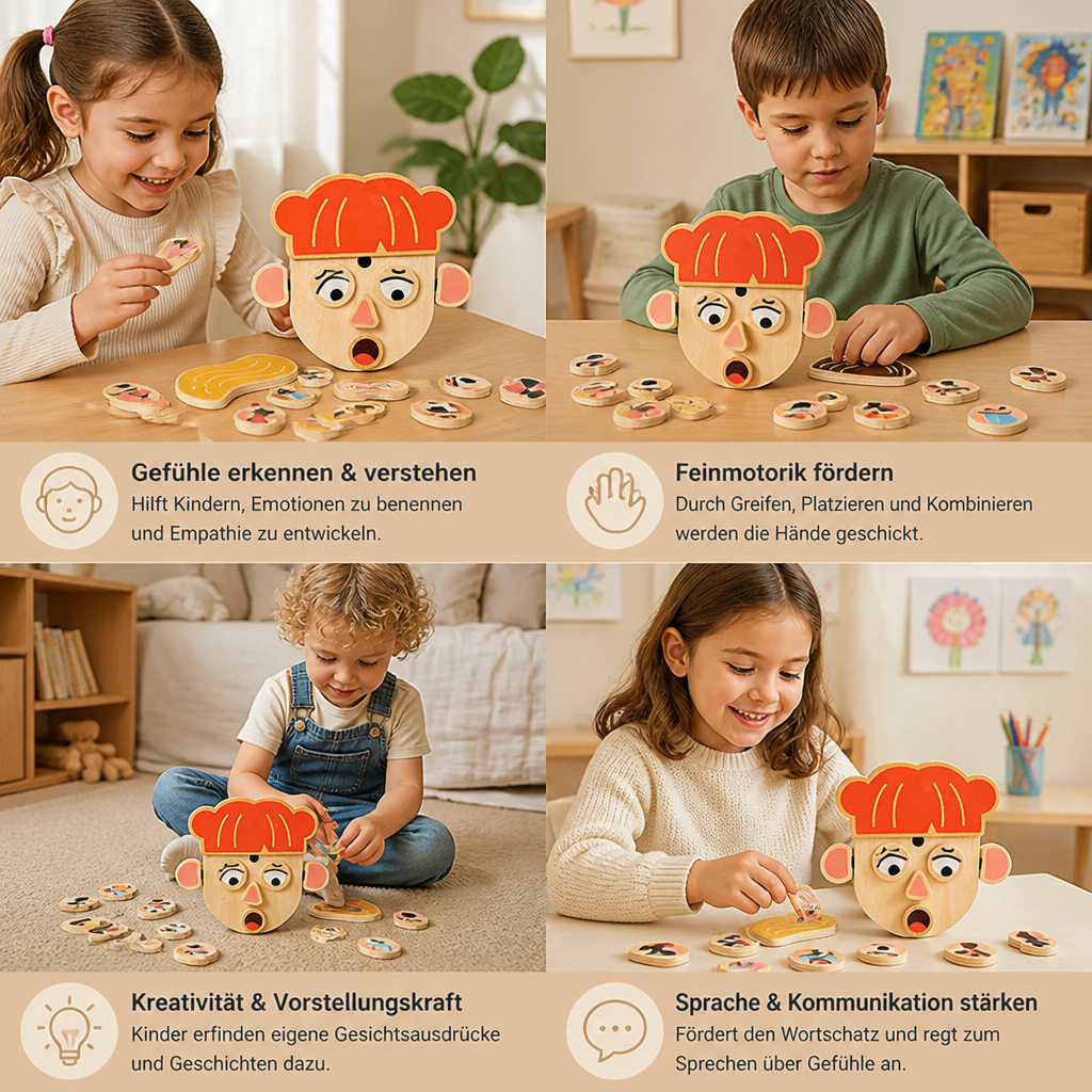 Holz-Lernspielzeug für Gesichtsausdrücke & Emotionen für Kinder