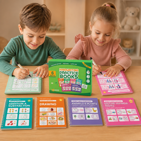 Wiederverwendbare Schreibübungsbücher mit Rillen für Kinder – 6-teiliges Nachspur- & Schreibset