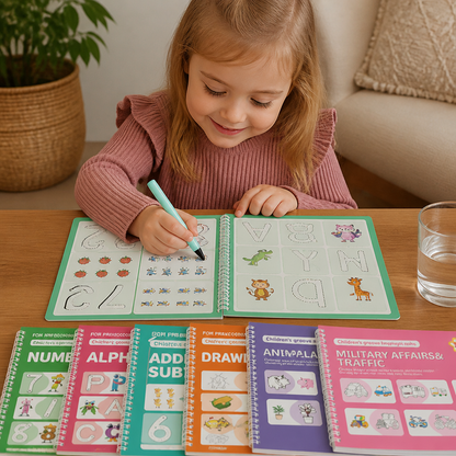 Wiederverwendbare Schreibübungsbücher mit Rillen für Kinder – 6-teiliges Nachspur- & Schreibset