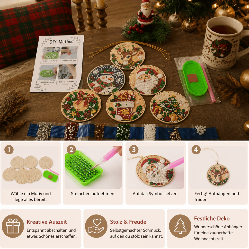 DIY-Weihnachts-Diamond-Painting-Anhänger-Set – Festlicher Christbaumschmuck