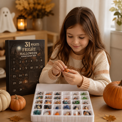 Halloween-Countdown-Kalender mit gruseligen Überraschungs-Mini-Figuren & Anhängern