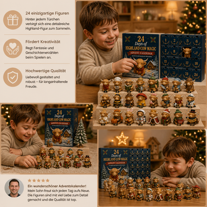 24-Tage-Adventskalender mit Highland-Rindern als sammelbare Mini-Figuren