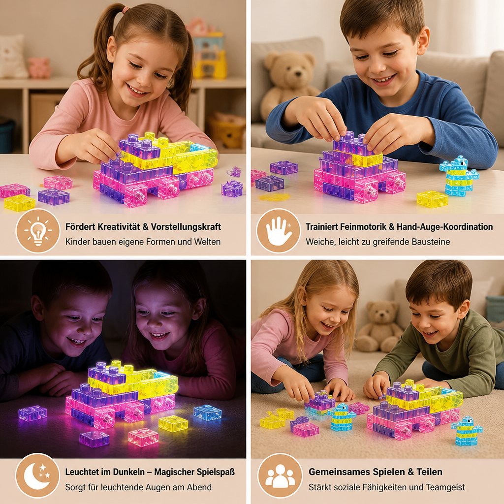 Im Dunkeln leuchtende Squishy-Gelee-Bausteine für Kinder – Sicher & weich