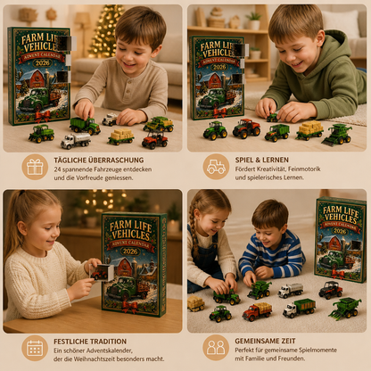 24-Tage-Weihnachts-Adventskalender mit Bauernhoffahrzeugen