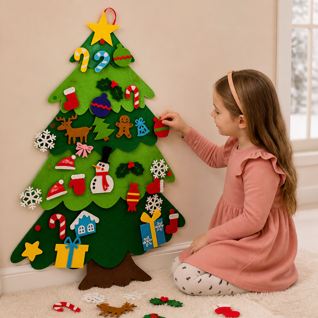DIY-Filz-Weihnachtsbaum für Kinder mit dekorativen Anhängern