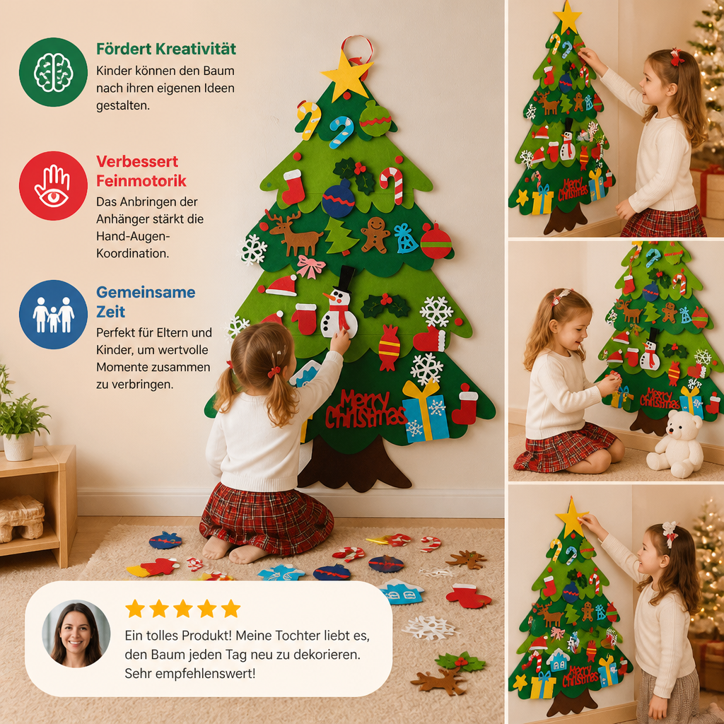 DIY-Filz-Weihnachtsbaum für Kinder mit dekorativen Anhängern