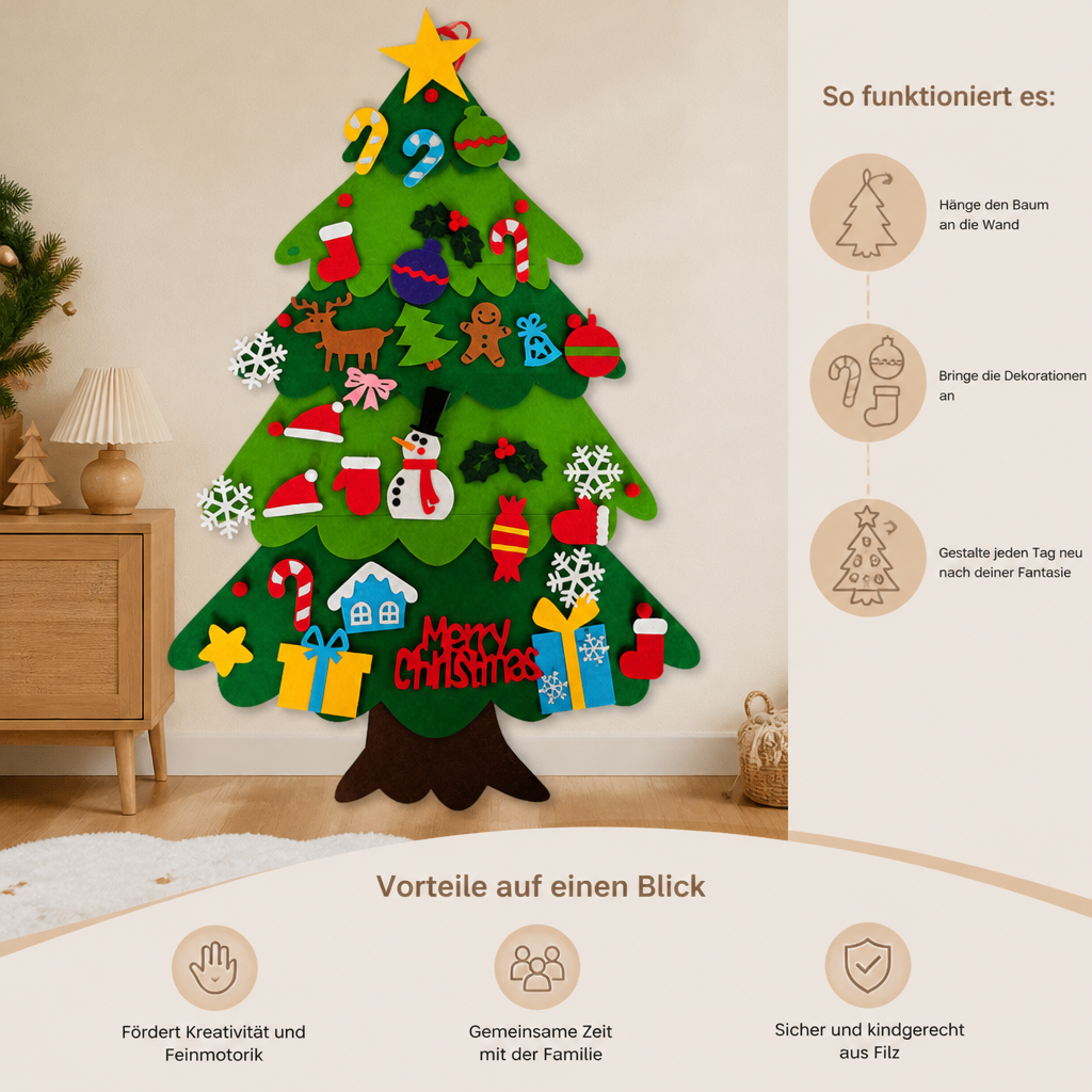 DIY-Filz-Weihnachtsbaum für Kinder mit dekorativen Anhängern
