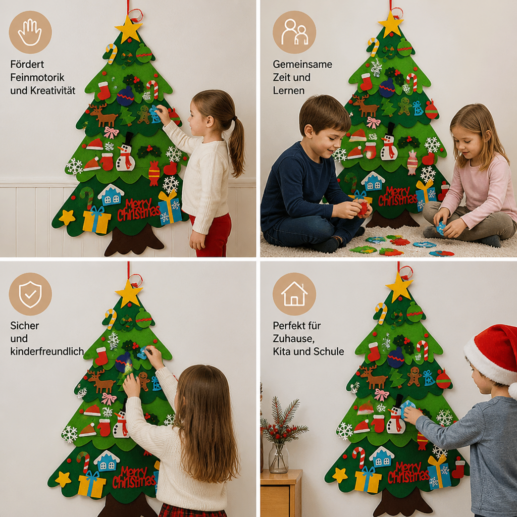 DIY-Filz-Weihnachtsbaum für Kinder mit dekorativen Anhängern
