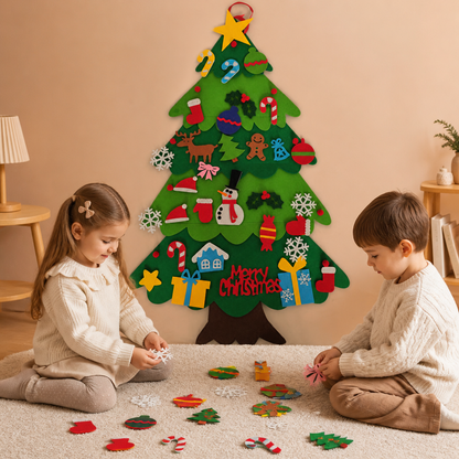DIY-Filz-Weihnachtsbaum für Kinder mit dekorativen Anhängern
