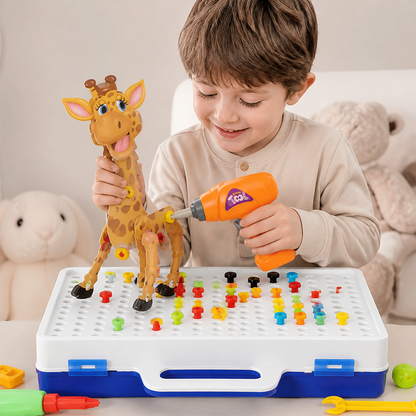 Safari-Tier-Bausteinset mit elektrischem Spielzeugbohrer für Kinder