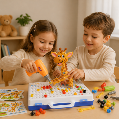 Safari-Tier-Bausteinset mit elektrischem Spielzeugbohrer für Kinder