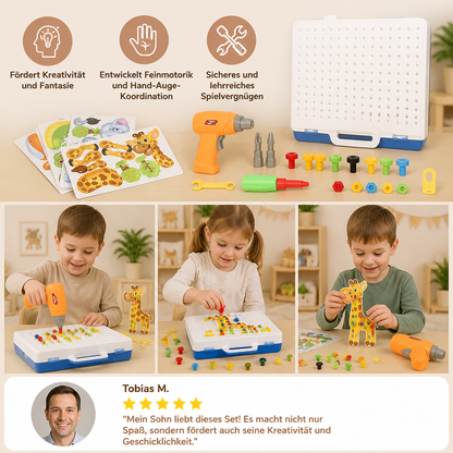 Safari-Tier-Bausteinset mit elektrischem Spielzeugbohrer für Kinder