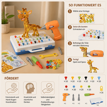 Safari-Tier-Bausteinset mit elektrischem Spielzeugbohrer für Kinder