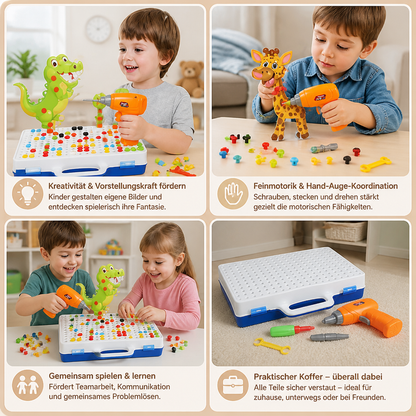 Safari-Tier-Bausteinset mit elektrischem Spielzeugbohrer für Kinder