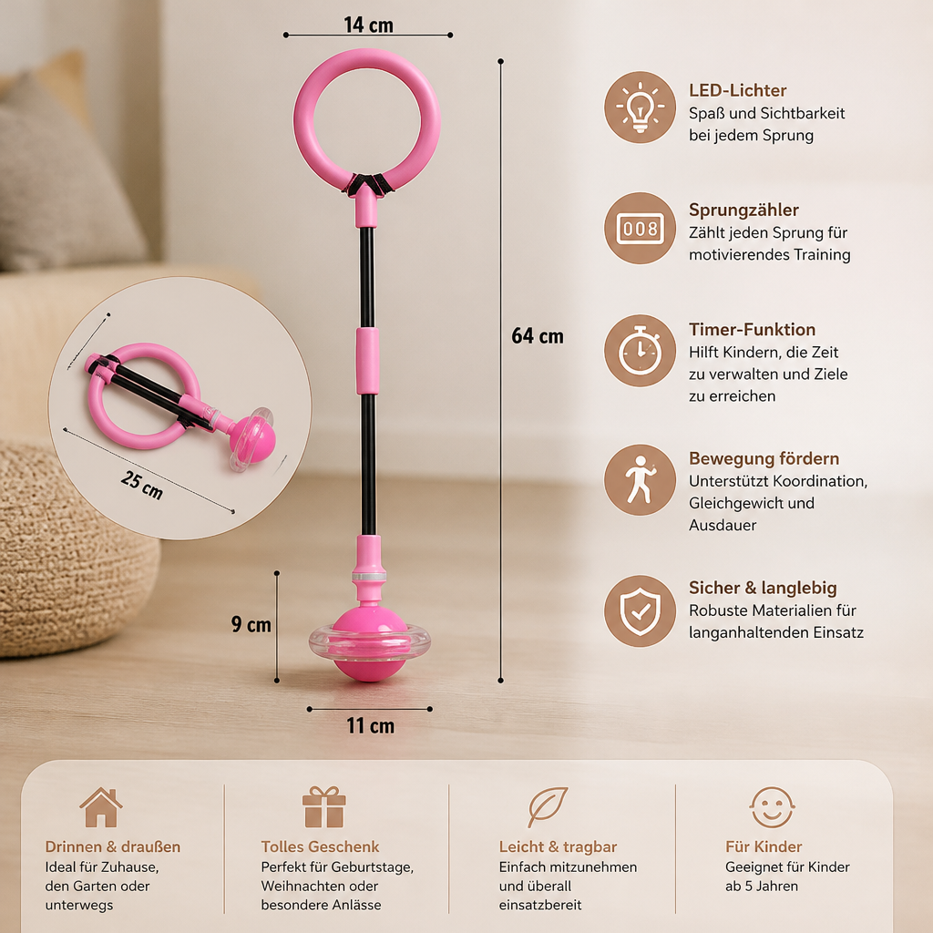 3-in-1 LED-Springball mit Sprungzähler & Timer für Kinder