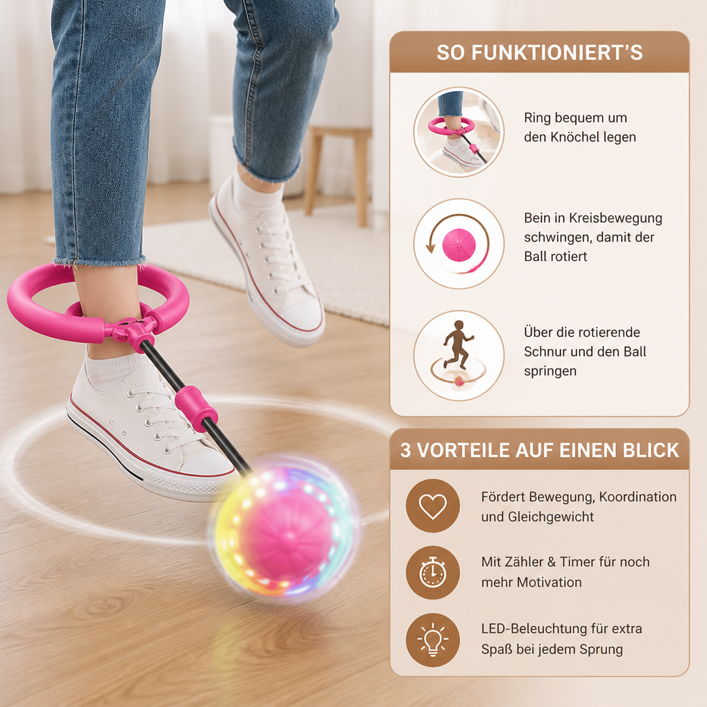 3-in-1 LED-Springball mit Sprungzähler & Timer für Kinder
