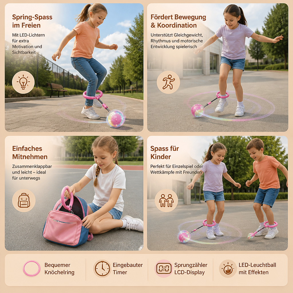 3-in-1 LED-Springball mit Sprungzähler & Timer für Kinder
