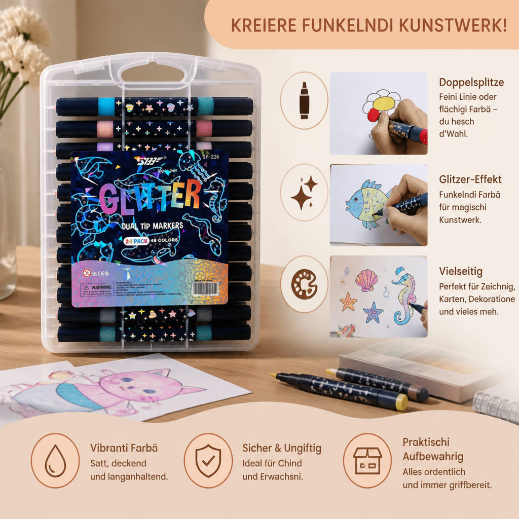 Glitzer-Acrylmarker-Set mit Doppelspitze