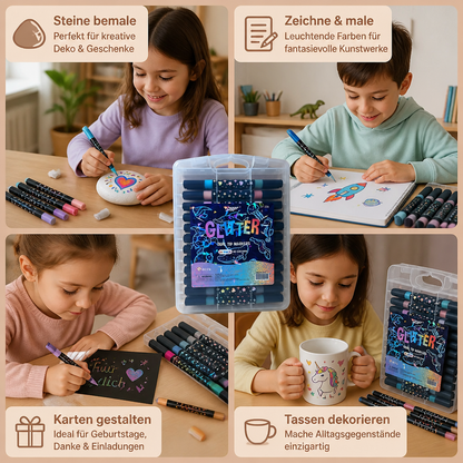 Glitzer-Acrylmarker-Set mit Doppelspitze